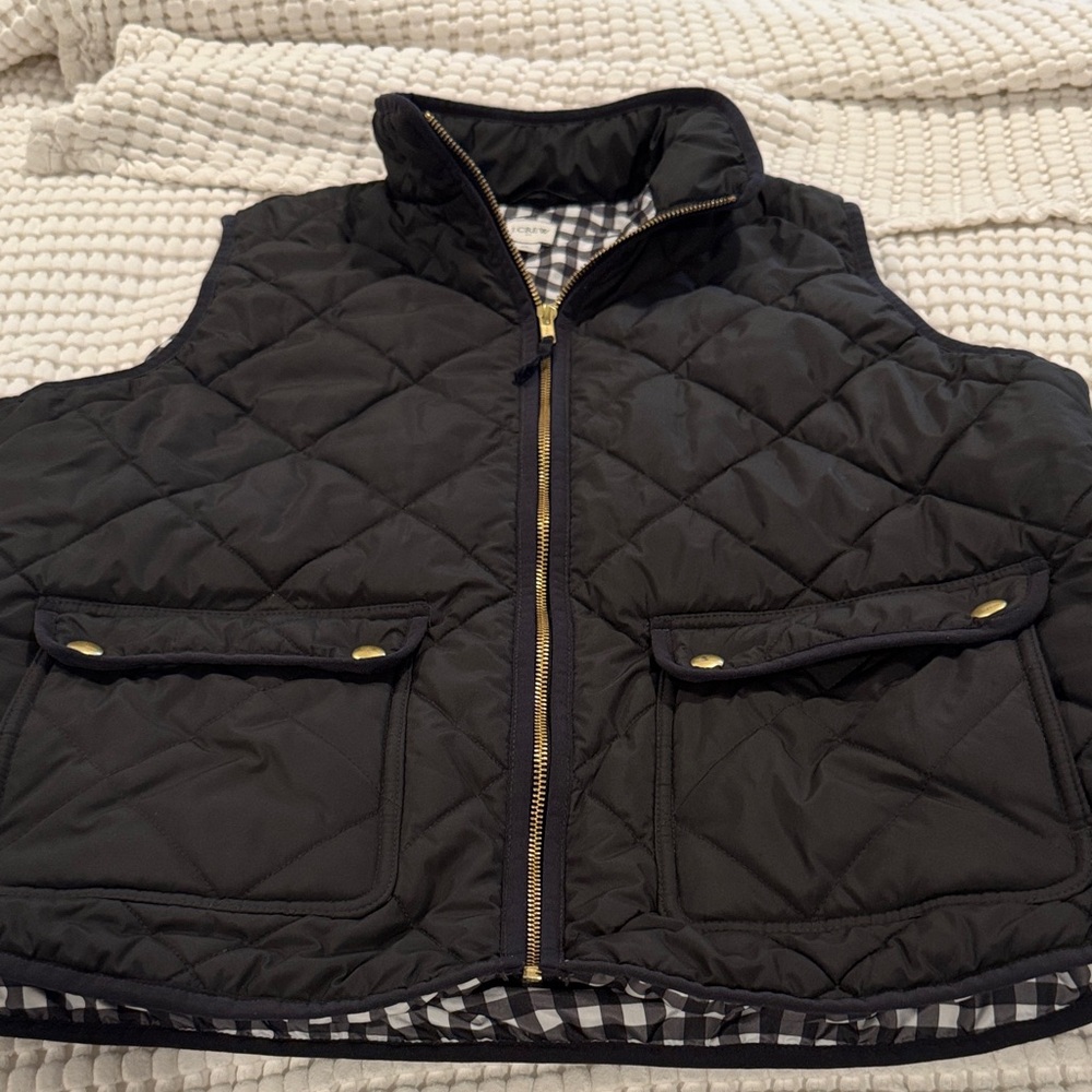 J. Crew Black Quilted Vest with Gold Details